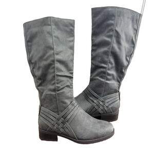 Womens Grey Knee High Boots Sz 8 Faux Suede Woven Harness Journee Collection Meg